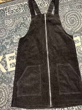 Forever 21 Black Corduroy Zip-Front Pinafore Dress